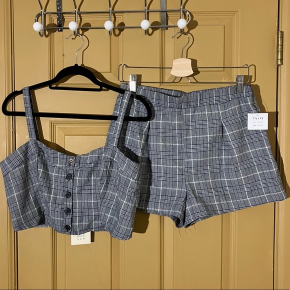 Tillys good luck gem crop top short set coord plaid medium large cute summer - Picture 2 of 8
